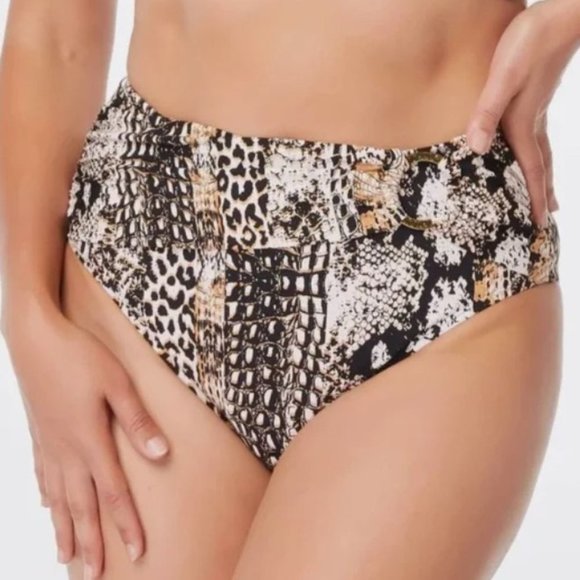 Bleu Rod Beattie Walk On The Wild Side Draped Hi Waist Swim Bottom - Picture 1 of 8